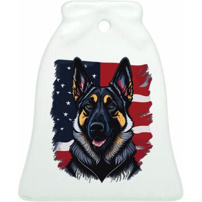 German Shepherd Dog USA Flag Ceramic Bell Ornament