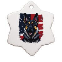 German Shepherd Dog USA Flag Ceramic Star Ornament