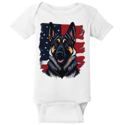 German Shepherd Dog USA Flag Baby Bodysuit