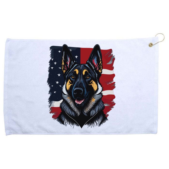 German Shepherd Dog USA Flag Grommeted Golf Towel