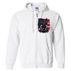 German Shepherd Dog USA Flag Full Zip Hoodie