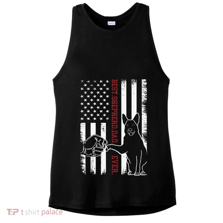 German Shepherd Dad Dog American Flag Ladies PosiCharge Tri-Blend Wicking Tank