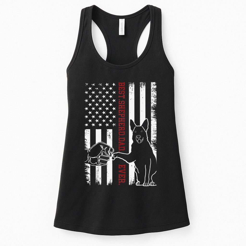 German Shepherd Dad Dog American Flag Womens Tank Top