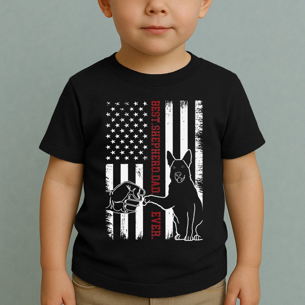 German Shepherd Dad Dog American Flag Toddler T-Shirt