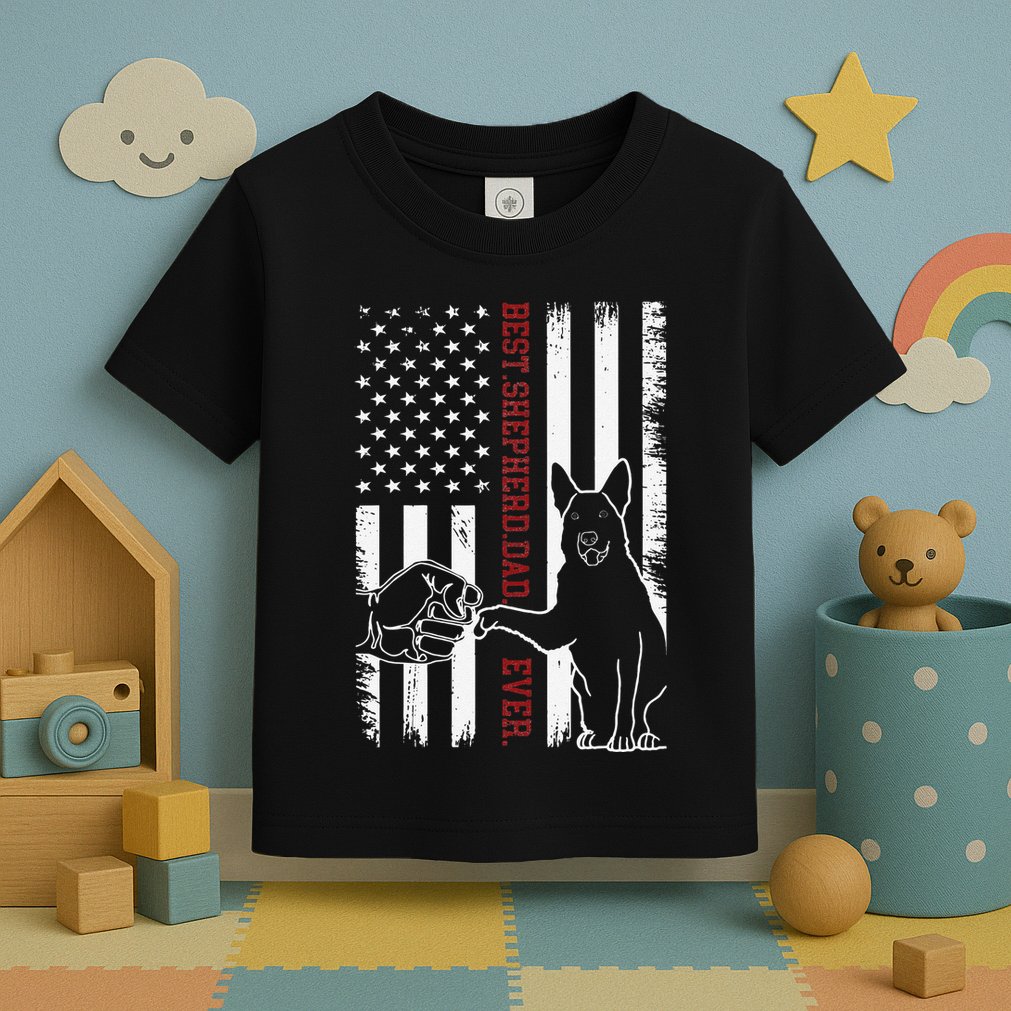German Shepherd Dad Dog American Flag Toddler T-Shirt