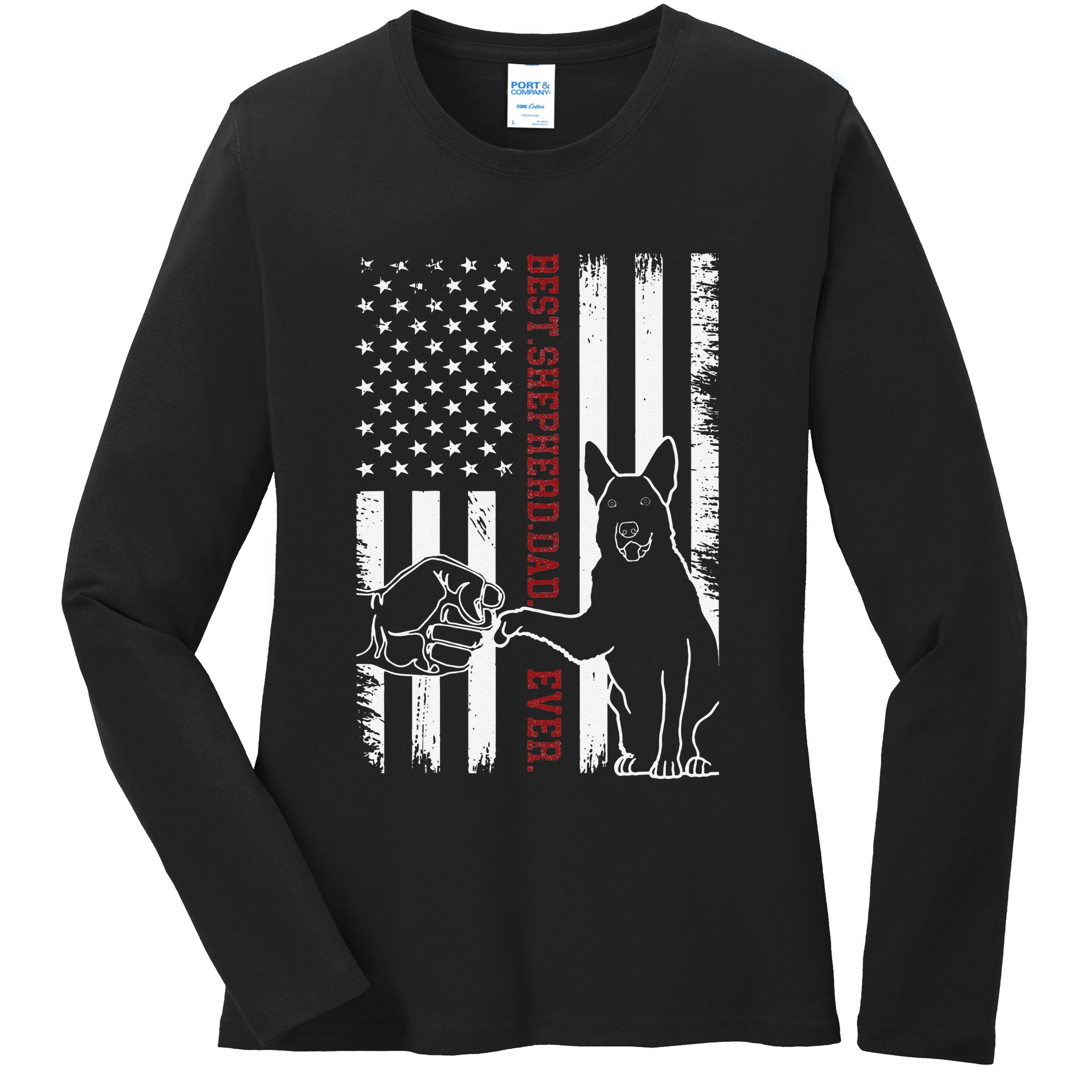 German Shepherd Dad Dog American Flag Ladies Long Sleeve Shirt