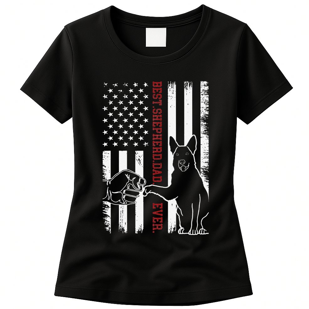 German Shepherd Dad Dog American Flag Womens T-Shirt