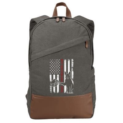 German Shepherd Dad Dog American Flag Cotton Canvas Backpack