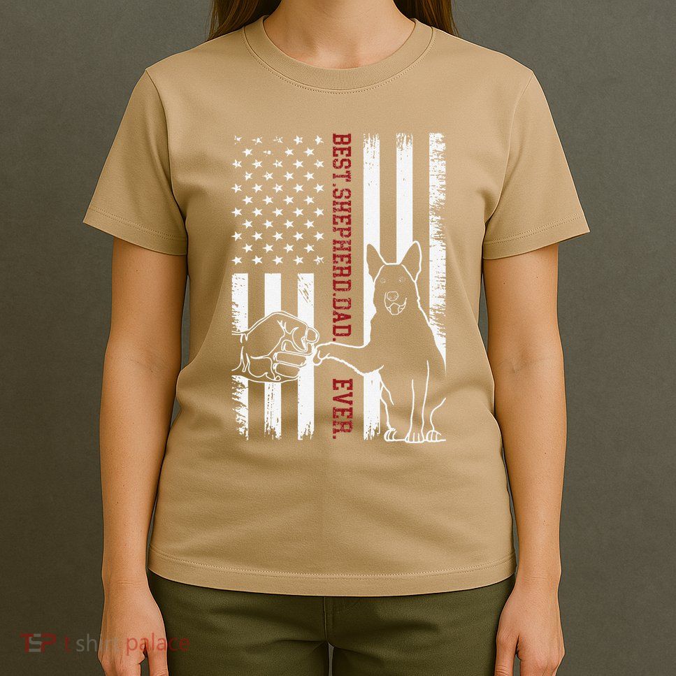 German Shepherd Dad Dog American Flag T-Shirt