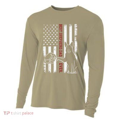 German Shepherd Dad Dog American Flag Cooling Performance Long Sleeve Crew