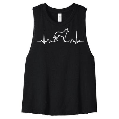 German Shepherd Dog Heartbeat Funny Dog Gift Women's Racerback Cropped Tank