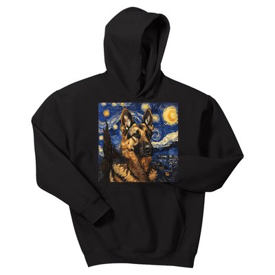 German Shepherd Dog Van Gogh Style Starry Night Kids Hoodie