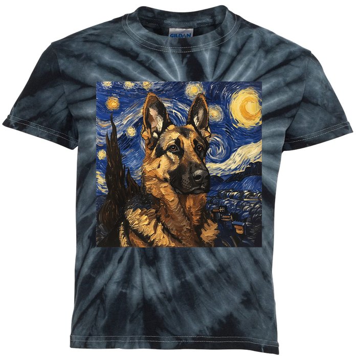 German Shepherd Dog Van Gogh Style Starry Night Kids Tie-Dye T-Shirt