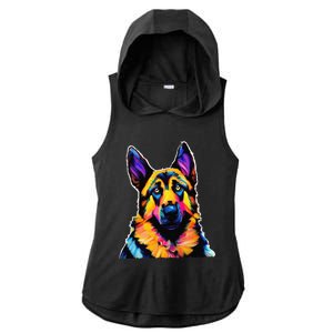 German Shepherd Dog Lover Colorful Artistic Mom Ladies PosiCharge Tri-Blend Wicking Draft Hoodie Tank