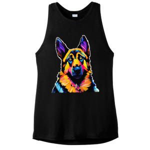 German Shepherd Dog Lover Colorful Artistic Mom Ladies PosiCharge Tri-Blend Wicking Tank