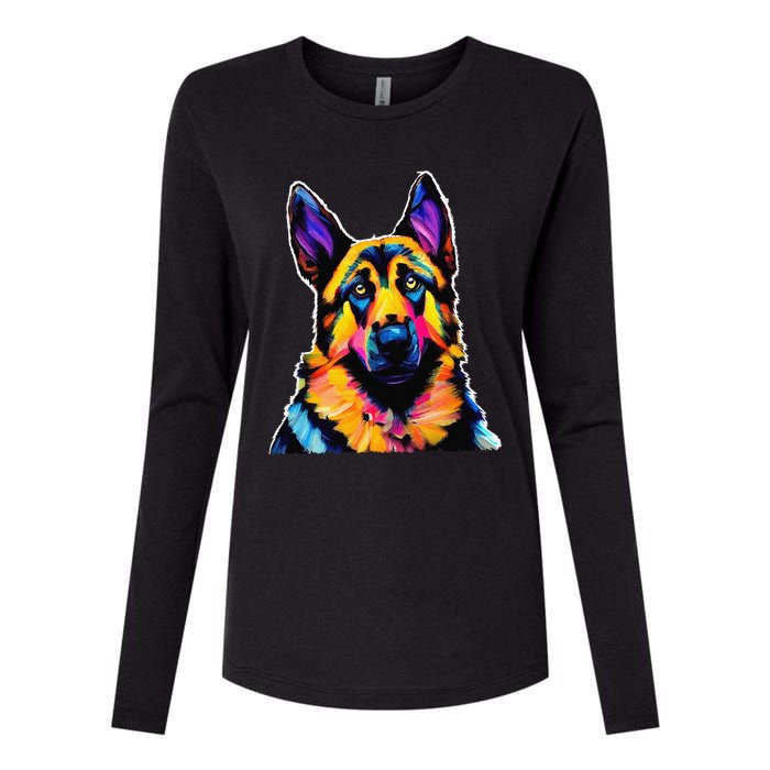 German Shepherd Dog Lover Colorful Artistic Mom Womens Cotton Relaxed Long Sleeve T-Shirt