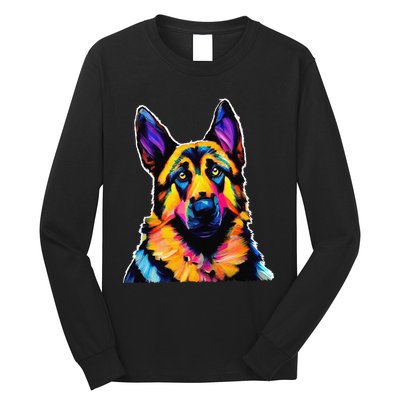 German Shepherd Dog Lover Colorful Artistic Mom Long Sleeve Shirt