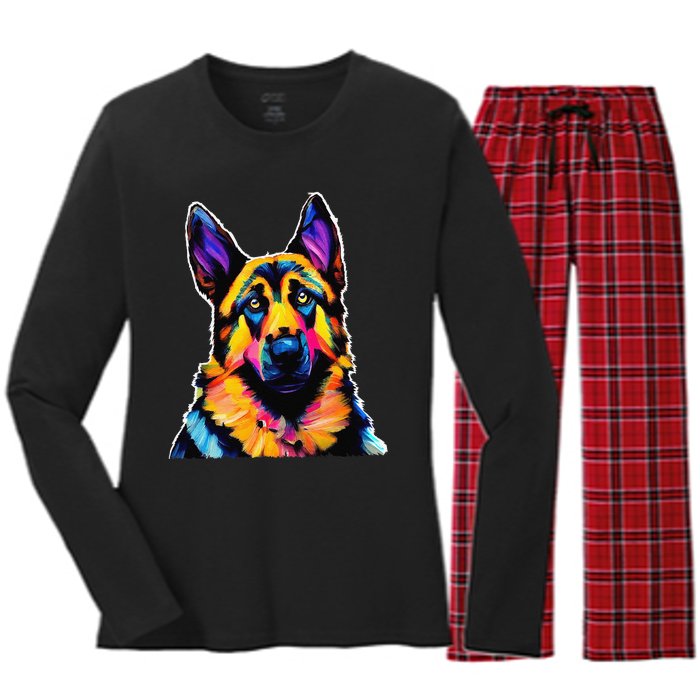 German Shepherd Dog Lover Colorful Artistic Mom Women's Long Sleeve Flannel Pajama Set 