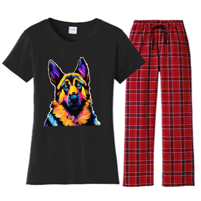 German Shepherd Dog Lover Colorful Artistic Mom Women's Flannel Pajama Set