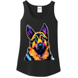 German Shepherd Dog Lover Colorful Artistic Mom Ladies Essential Tank