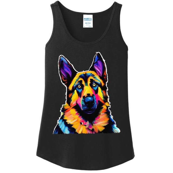 German Shepherd Dog Lover Colorful Artistic Mom Ladies Essential Tank