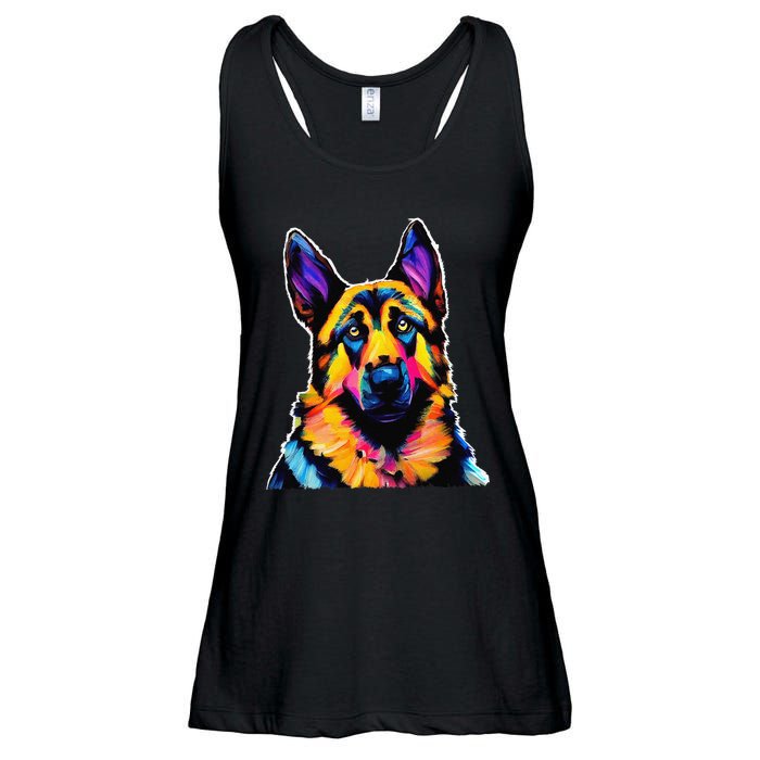 German Shepherd Dog Lover Colorful Artistic Mom Ladies Essential Flowy Tank