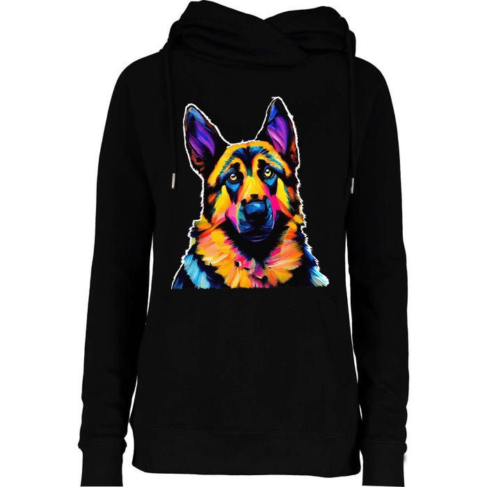 German Shepherd Dog Lover Colorful Artistic Mom Womens Funnel Neck Pullover Hood