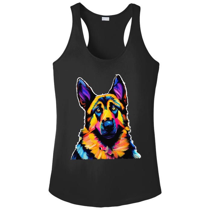 German Shepherd Dog Lover Colorful Artistic Mom Ladies PosiCharge Competitor Racerback Tank