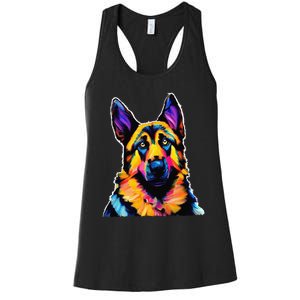 German Shepherd Dog Lover Colorful Artistic Mom Women's Racerback Tank