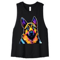 German Shepherd Dog Lover Colorful Artistic Mom Women's Racerback Cropped Tank