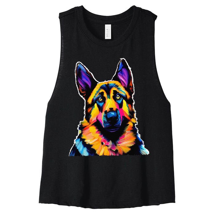 German Shepherd Dog Lover Colorful Artistic Mom Women's Racerback Cropped Tank