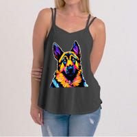 German Shepherd Dog Lover Colorful Artistic Mom Women's Strappy Tank