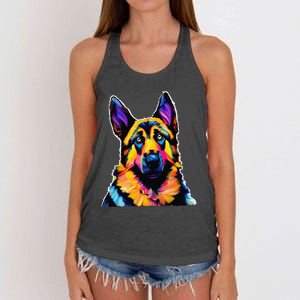 German Shepherd Dog Lover Colorful Artistic Mom Women's Knotted Racerback Tank