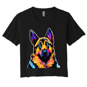 German Shepherd Dog Lover Colorful Artistic Mom Women's Crop Top Tee