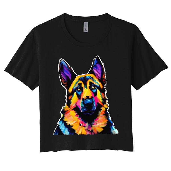 German Shepherd Dog Lover Colorful Artistic Mom Women's Crop Top Tee