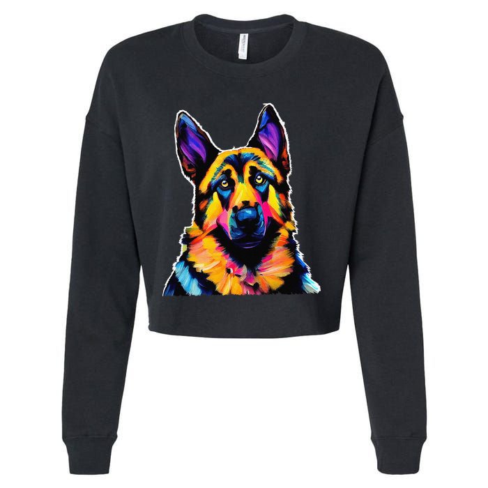 German Shepherd Dog Lover Colorful Artistic Mom Cropped Pullover Crew