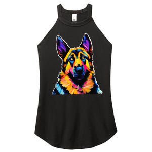 German Shepherd Dog Lover Colorful Artistic Mom Women's Perfect Tri Rocker Tank