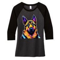 German Shepherd Dog Lover Colorful Artistic Mom Women's Tri-Blend 3/4-Sleeve Raglan Shirt