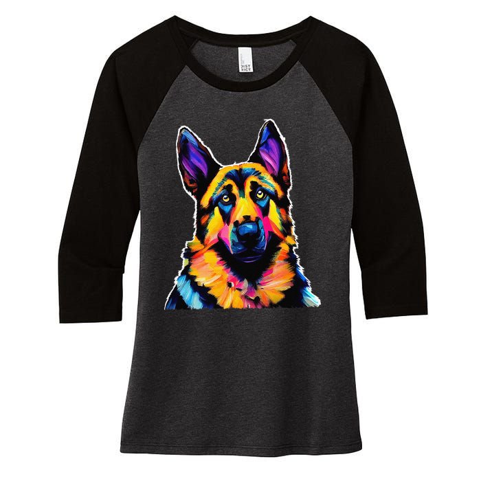 German Shepherd Dog Lover Colorful Artistic Mom Women's Tri-Blend 3/4-Sleeve Raglan Shirt