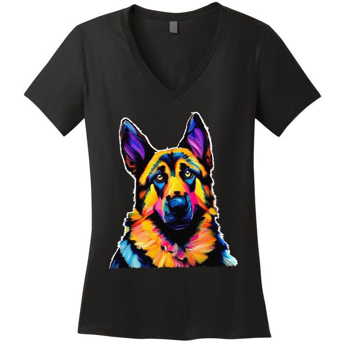 German Shepherd Dog Lover Colorful Artistic Mom Women's V-Neck T-Shirt