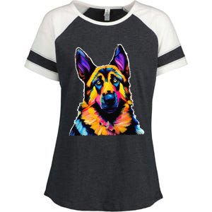 German Shepherd Dog Lover Colorful Artistic Mom Enza Ladies Jersey Colorblock Tee