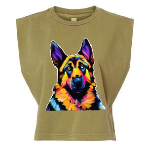 German Shepherd Dog Lover Colorful Artistic Mom Garment-Dyed Women's Muscle Tee