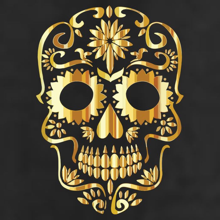 Golden Skull Day Of The Dead Mask Dia De Muertos 7 Panel Mesh Trucker Snapback Hat