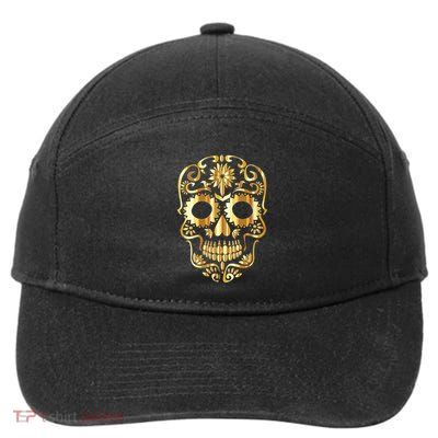 Golden Skull Day Of The Dead Mask Dia De Muertos 7-Panel Snapback Hat