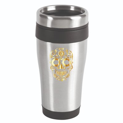 Golden Skull Day Of The Dead Mask Dia De Muertos 16oz Travel Tumbler