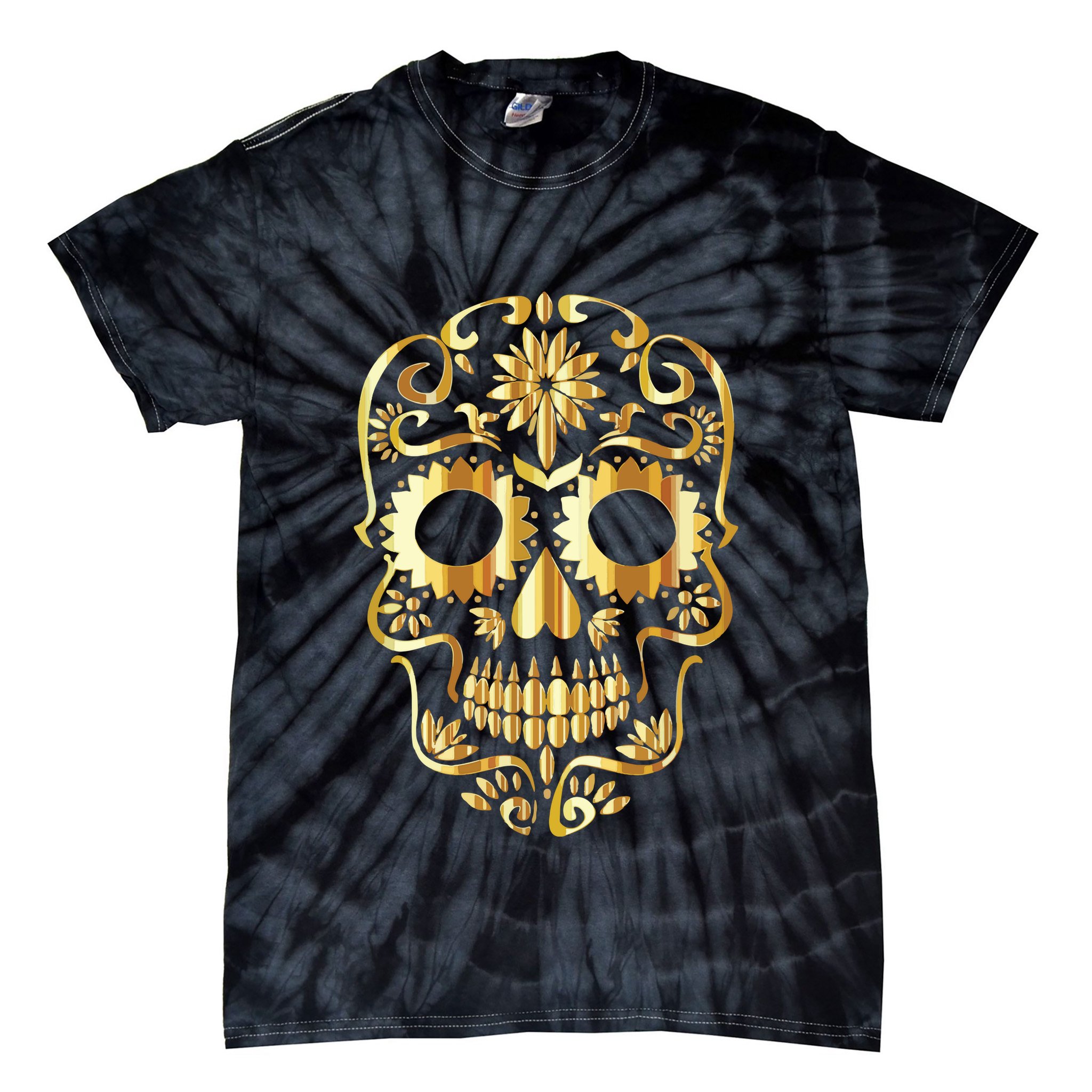 Golden Skull Day Of The Dead Mask Dia De Muertos Tie-Dye T-Shirt