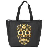 Golden Skull Day Of The Dead Mask Dia De Muertos Zip Tote Bag