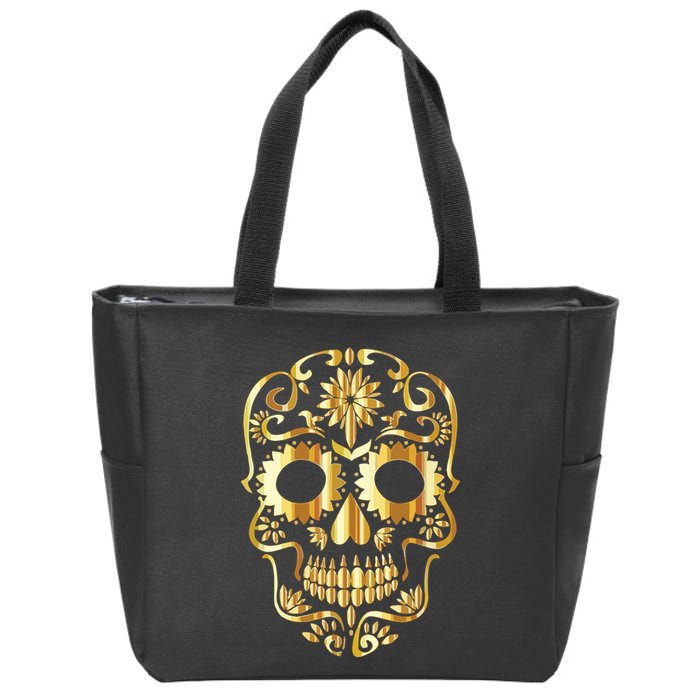 Golden Skull Day Of The Dead Mask Dia De Muertos Zip Tote Bag