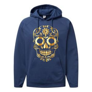 Golden Skull Day Of The Dead Mask Dia De Muertos Performance Fleece Hoodie