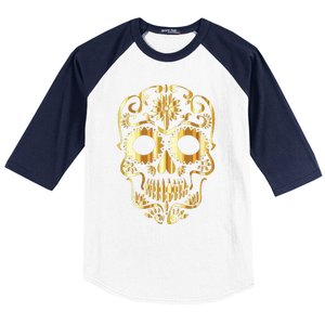 Golden Skull Day Of The Dead Mask Dia De Muertos Baseball Sleeve Shirt